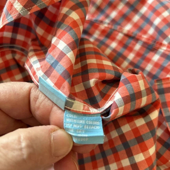 J McLaughlin Mens Shirt L Red Blue Check Trim Fit 100% Cotton Prep Classic‎ USA - Picture 11 of 12